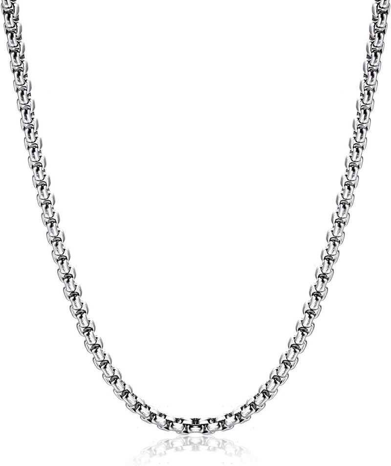 Monily Square Rolo Chain Necklace Stainless Steel Round Box Necklace for Men & Women - Image 1